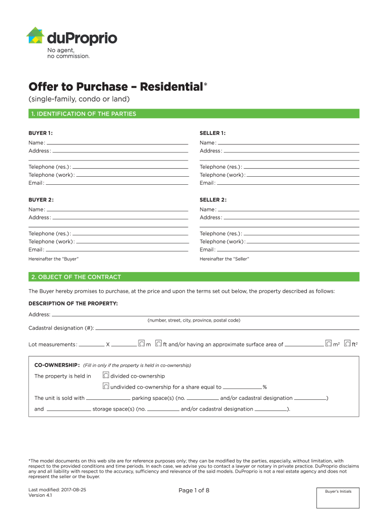 Du Proprio Offer to Purchase  Form