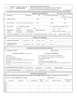  NYS Health Insurance Transaction Form for Retirees, 2018-2024