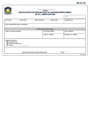 Application for Refund Due to Excess Overpayment of Stl Amortization  Form