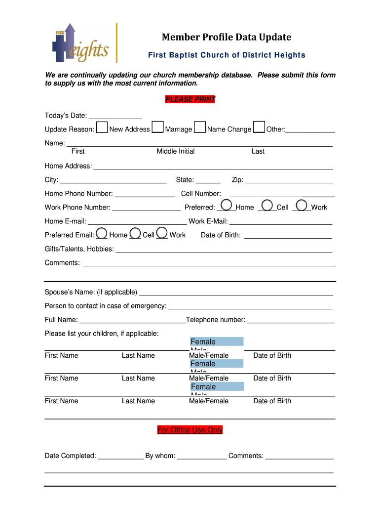 Printable Church Membership Form PDF