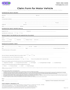 Acko General Insurance Motor Claim Form