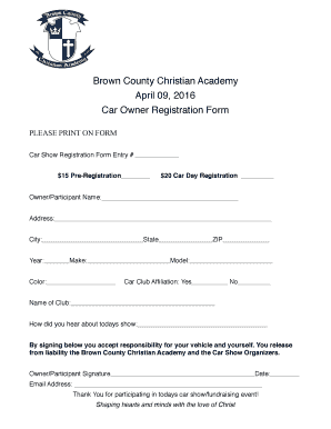 Car Show Sign Up Sheet  Form