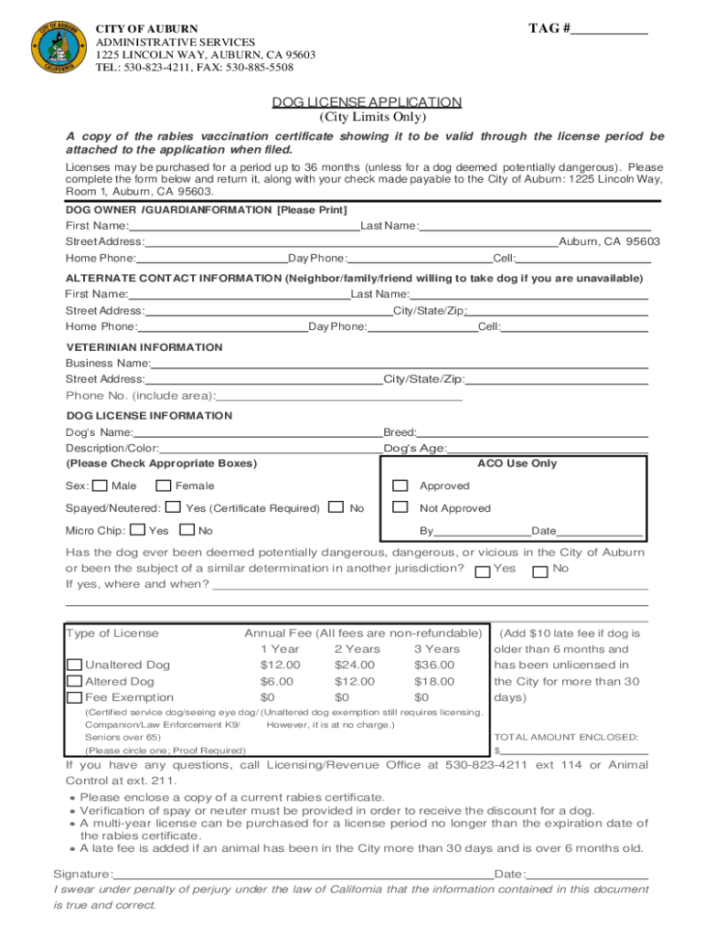 CITY of AUBURN DOG LICENSE APPLICATION  Form