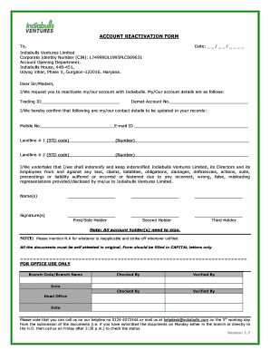 Account Reactivation Form Indiabulls Ventures