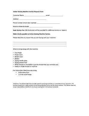 Action Sewing Machine Service Request Form
