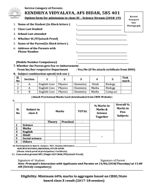 How to Fill Option Form for Class 11