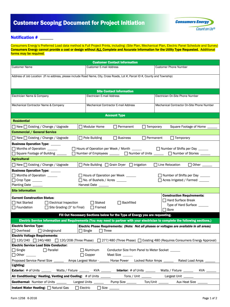  Consumers Energy Form 1258 2016-2024