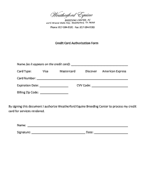 Credit Card Authorization Form Template