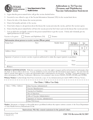  Addendum to Td Vaccine Tetanus and Diphtheria Vaccine 2017-2024