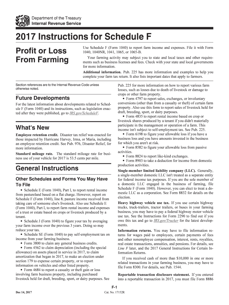  Instructions for Schedule F  Instructions for Schedule F, Profit or Loss from Farming 2017