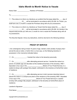 Legal Eviction Notice Idaho  Form