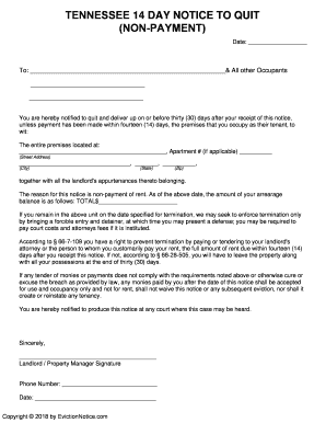 Printable Tennessee Eviction Notice  Form
