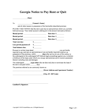 Pay or Quit Notice Georgia  Form