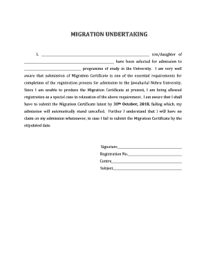 Undertaking Application for Migration Certificate  Form