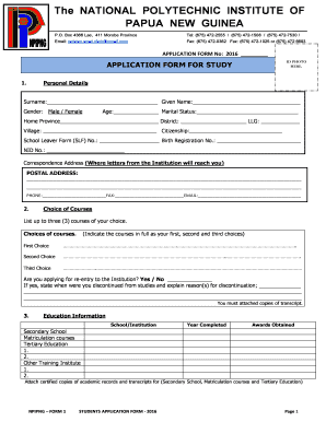 Polytech Lae Non School Leaver Application Form