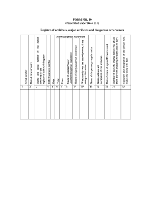 Accident Register Form 29