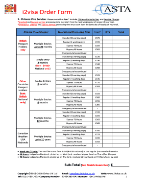 Chinese Visa Service Please Note that Fees* Include Chinese Consular Fee, and Service Charge  Form