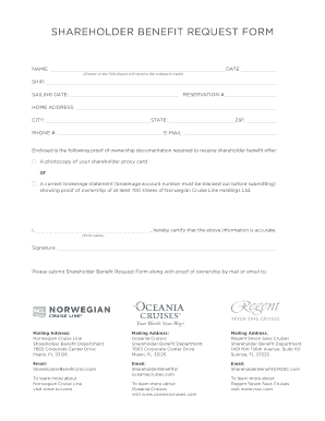 Norwegian Shareholder Benefit Request Form