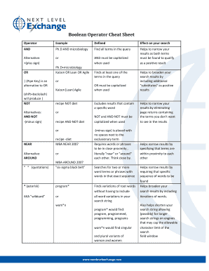 Boolean Operator Cheat Sheet  Form