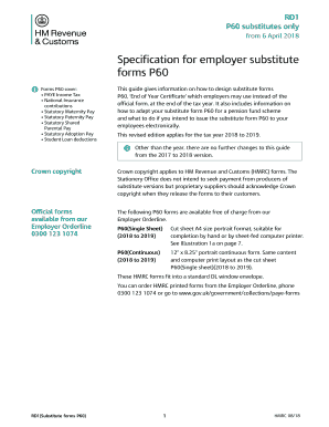  Specifications for Substitute Forms P60 P60 Substitute Form Specifications 2018