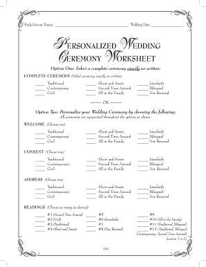 Wedding Ceremony Worksheet  Form