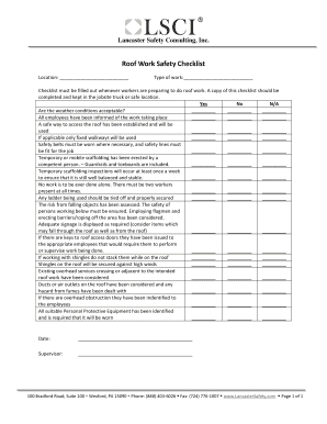 Roof Work Safety Checklist  Form