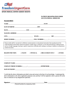 Patient Registration Form Occupational Medicine Dom Urgent