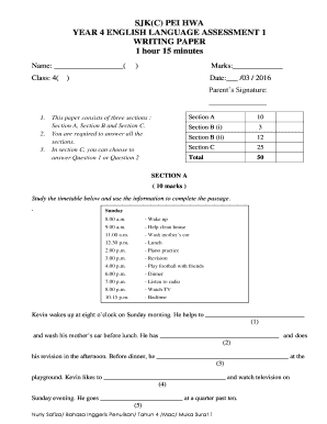 SJKC PEI HWA YEAR 4 ENGLISH LANGUAGE ASSESSMENT 1  Form