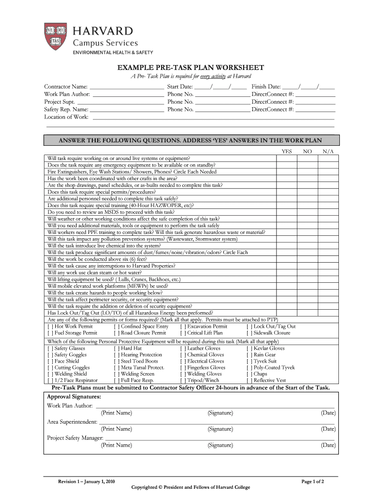 Pre Task Plan Example  Form