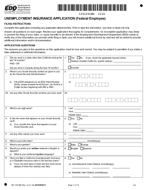  Unemployment Insurance Application Federal Employee DE 1101IBD 2014