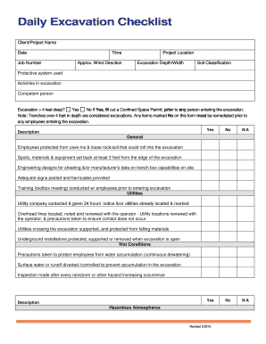 Daily Excavation Checklist  Form