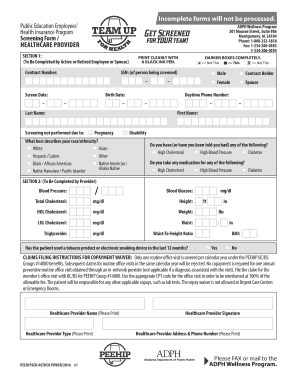  Peehip Health Screening Form 2016-2023