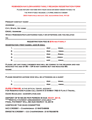 Family Reunion Registration Form