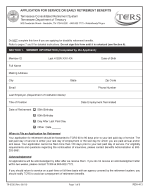 APPLICATION for SERVICE or EARLY RETIREMENT BENEFITS  Form