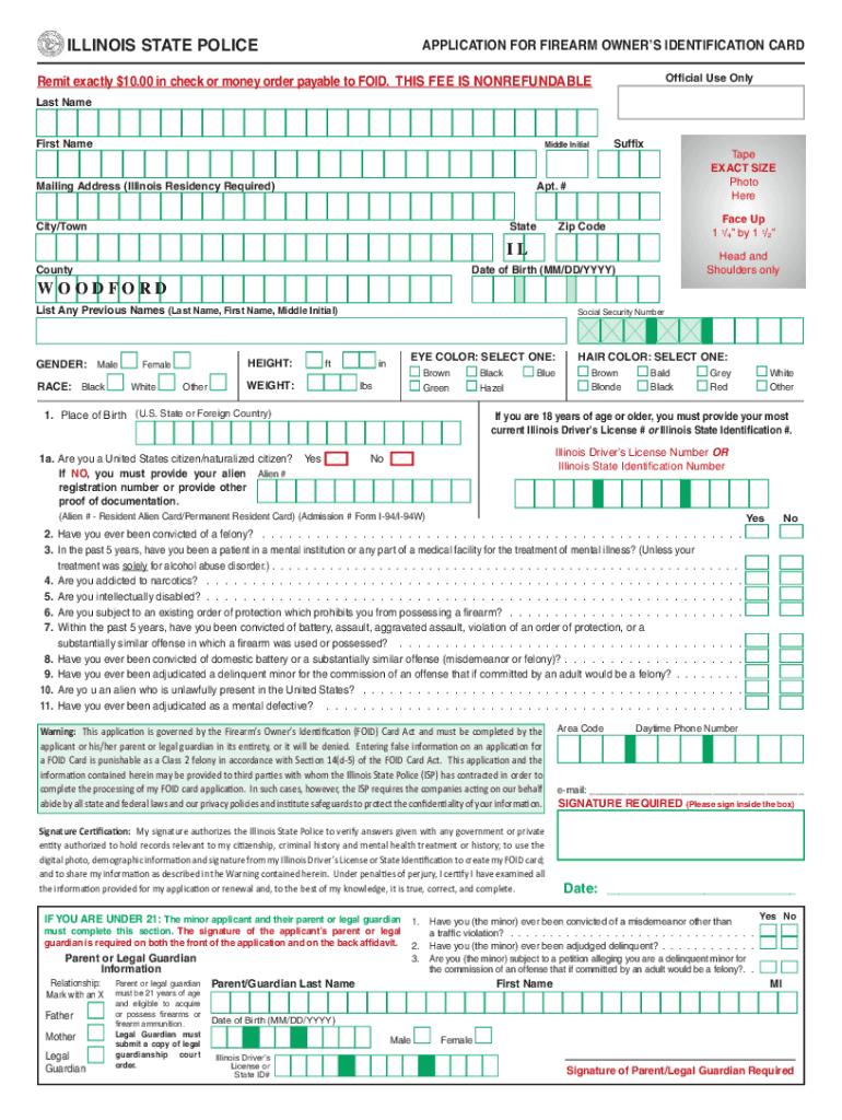  ILLINOIS STATE POLICEAPPLICATION for FIREARM OWNER 2012-2024