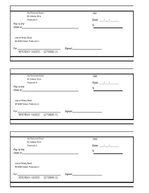 Blank Checks Template for Kids  Form