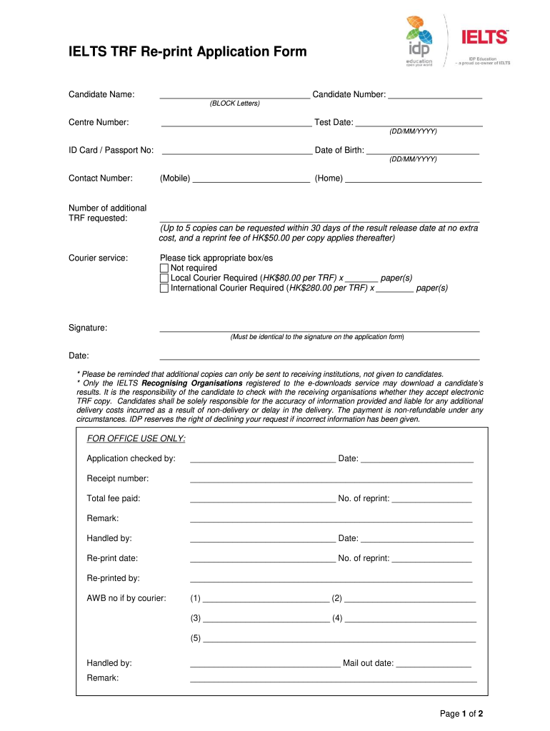 IELTS TRF Re Print Application Form