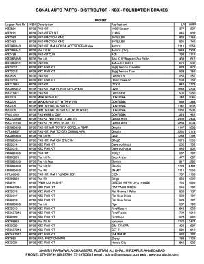 Kbx Brake Parts Price List  Form