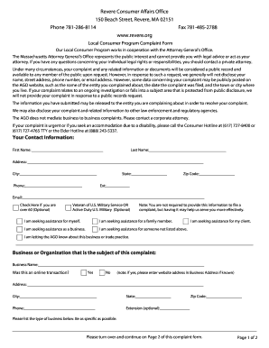 Revere Consumer Affairs Office  Form