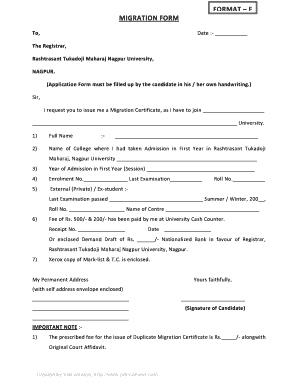 Rtmnu Migration Certificate  Form