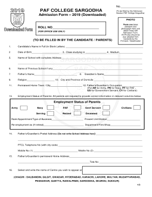 Paf College Sargodha  Form