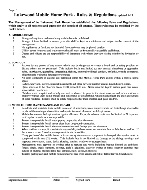 Page 1 Lakewood Mobile Home Park Rules &amp;amp;  Form