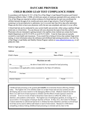 CHILD BLOOD LEAD TEST COMPLIANCE FORM