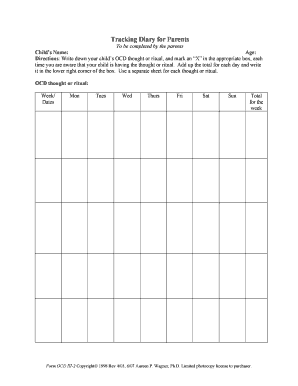 Ocd Diary Worksheet  Form