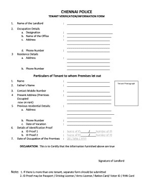 Tenant Verification Form Chennai