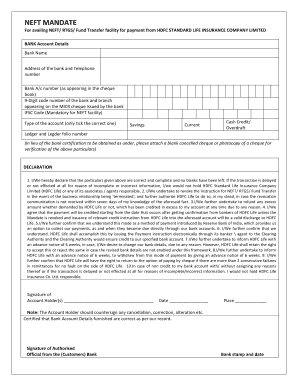 NEFT MANDATE  Form