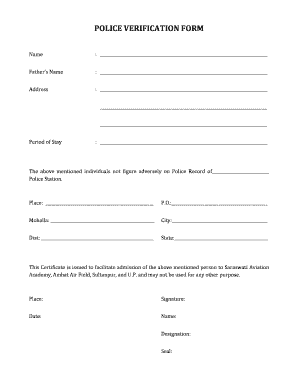 Police Verification Certificate PDF  Form
