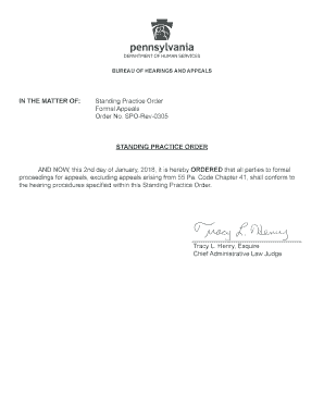 Standing Practice Order Pennsylvania Department of Human Services  Form