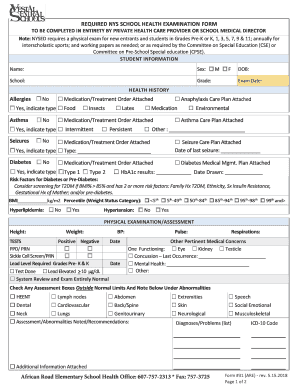  Required New York State School Health Examination Form Required New York State Health Examination Form No 31 for African Road El 2018-2024