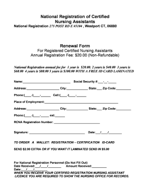 Wwww National Registration Certified Nursing Assistant  Form